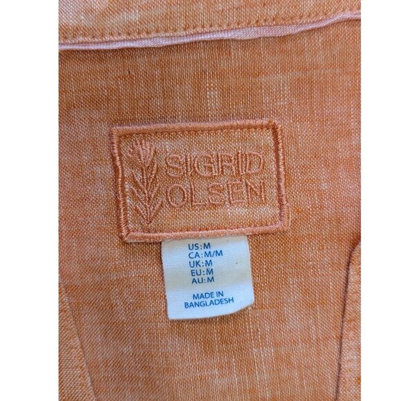 Sigrid Olsen 100% Linen Long Sleeve Women's Button Shirt Coral/Orange *Size M - Picture 6 of 10